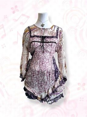 Parsley & Sage Purple and Cream Paisley Peasant Tunic